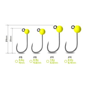 Główka jigowa wolframowa Delphin T-AREA BL / 45.5mm / 1.5g / #4 / 5 szt. - fluo żółta - obrazek 3
